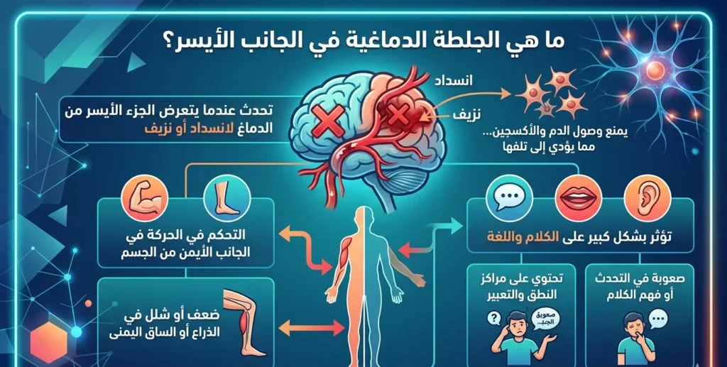 ما هي الجلطة الدماغية في الجانب الأيسر؟
