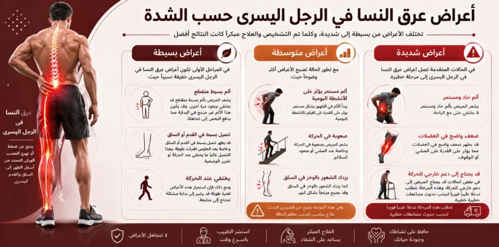 أعراض عرق النسا في الرجل اليسرى حسب الشدة